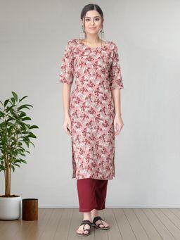 Gahan - Womens Pink Festive & Floral Printed Kurta with Pant
