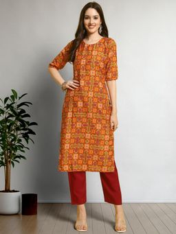 Gahan - Womens Multi-Color Festive & Casual Printed Kurta with Pant
