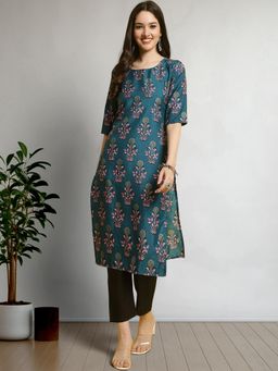 Gahan - Womens Blue Festive & Floral Printed Kurta with Pant