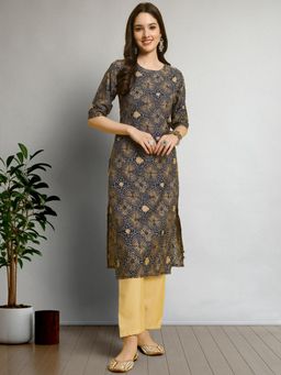Gahan - Womens Grey Festive & Floral Printed Kurta with Pant