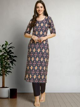 Gahan - Womens Navy Blue Festive & Printed Kurta with Pant