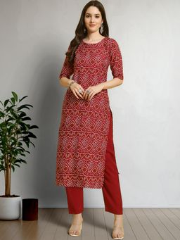 Gahan - Womens Maroon Festive & Bandhani Printed Kurta with Pant