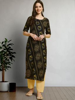 Gahan - Womens Black Festive & Casual Printed Kurta with Pant