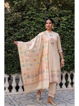 Kidar - Women Peach Jacquard Woven Design Kurta with Pant & Dupatta (Set of 3)