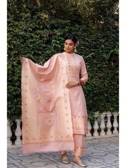 Kidar - Women Peach Jacquard Woven Design Kurta with Pant & Dupatta (Set of 3)
