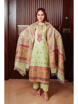 Kidar - Women Green Jacquard Printed Kurta with Pant & Dupatta (Set of 3)