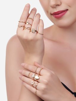 Zaveri Pearls - Set of 15 Gold Tone Contemporary Stackable Rings-ZPFK13637