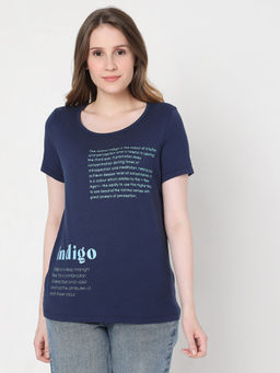 VERO MODA - Women Typography Navy Blue T-shirt
