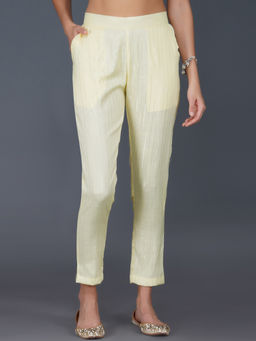 Fabnest - Women's Lemon Yellow Cotton Straight Pants With Pockets