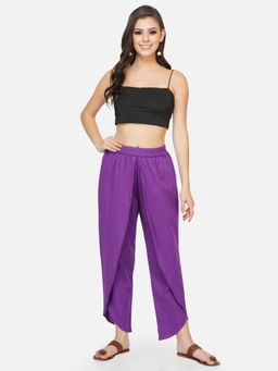 Fabnest - Women Cotton Purple Solid Overlapping Dhoti Style Pants