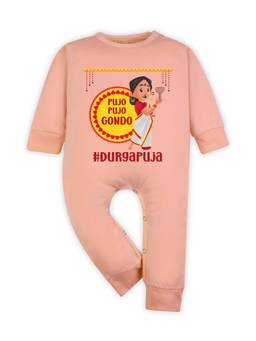 Arvesa - Peach My First Pujo Pujo Gondo Durga Puja Printed Romper