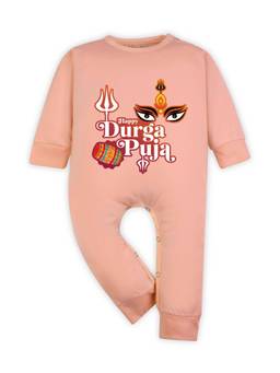 Arvesa - Peach Happy Durga Puja Printed Romper
