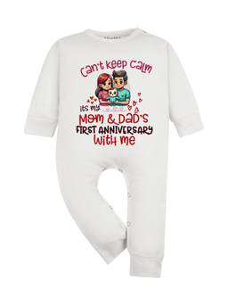 Arvesa - White First Anniversary With Mom And Dad Printed Romper