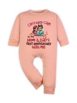 Arvesa - Peach First Anniversary With Mom And Dad Printed Romper