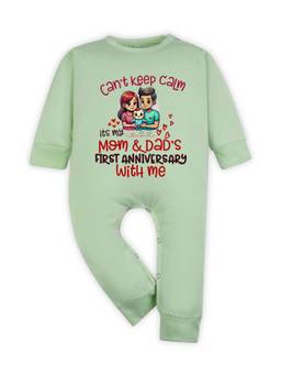 Arvesa - Green First Anniversary With Mom And Dad Printed Romper