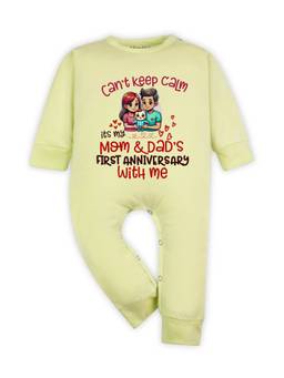 Arvesa - Yellow First Anniversary With Mom And Dad Printed Romper