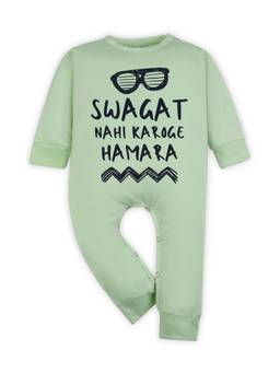 Arvesa - Green Swagat Nahi Karoge Hamara Printed Romper (0-3 Months)