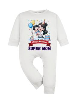 Arvesa - White Happy Birthday Super Mom Printed Romper