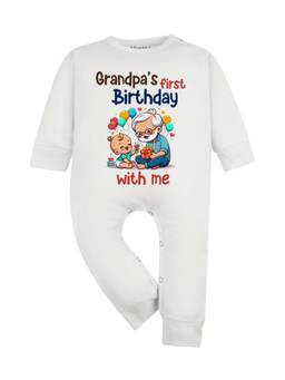 Arvesa - White Grandpa's First Firthday With Me Printed Romper