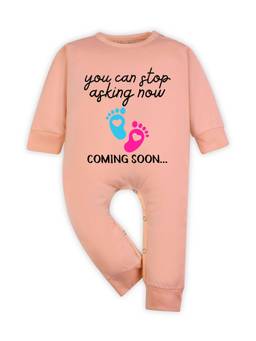 Arvesa - Peach You Can Stop Asking Now Coming Soon Printed Romper (0-3 Months)