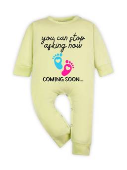 Arvesa - Yellow You Can Stop Asking Now Coming Soon Printed Romper (0-3 Months)