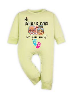 Arvesa - Yellow Hi Dadu and Dadi See You Soon Printed Romper (0-3 Months)