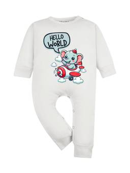Arvesa - White Hello World Printed Romper (0-3 Months)