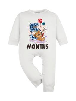 Arvesa - White 5 Month Monthly Milestone Printed Romper (3-6 Months)