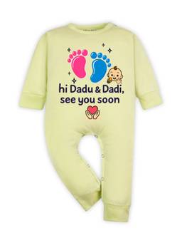 Arvesa - Yellow Hi Dadu and Dadi See You Soon Printed Romper (0-3 Months)