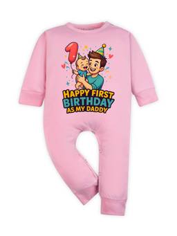 Arvesa - Pink Happy First Birthday As My Daddy Printed Romper