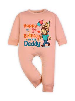 Arvesa - Peach Happy First Birthday As My Daddy Printed Romper