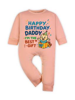 Arvesa - Peach Happy Birthday Daddy I'm The Best Gift Printed Romper