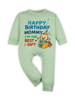 Arvesa - Green Happy Birthday Mommy I'm The Best Gift Printed Romper