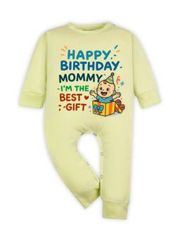 Arvesa - Yellow Happy Birthday Mommy I'm The Best Gift Printed Romper