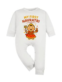 Arvesa - White My First Navratri Printed Romper