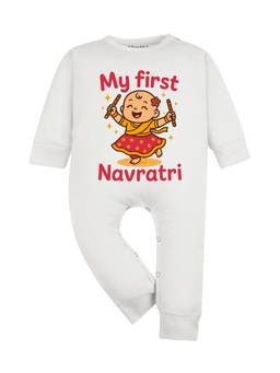 Arvesa - White My First Navratri Printed Romper