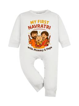 Arvesa - White My First Navratri Printed Romper