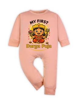 Arvesa - Peach My First Durga Puja Printed Romper
