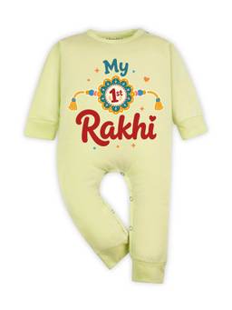 Arvesa - Yellow My First Rakhi Printed Romper