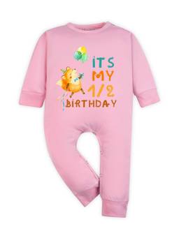 Arvesa - Pink Half Birthday Monthly Milestone Printed Romper (6-12 Months)
