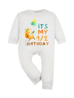 Arvesa - White Half Birthday Monthly Milestone Printed Romper
