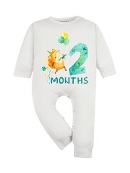 Arvesa - White 2 Month Monthly Milestone Printed Romper (0-3 Months)
