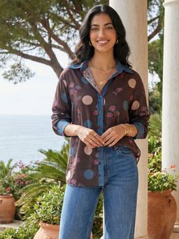 Ishnya - Jazba-Brown Polka Bloom Printed Shirt