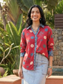 Ishnya - Jazba-Red Polka Bloom Printed Shirt