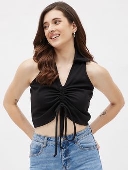 Kibo - Womens Black Drawstring Crop Top