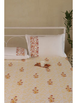ADYA - Honey & Ruby Lily Hand Block Printed Cotton Bedsheet with Pillow Covers