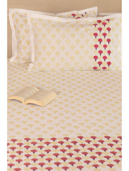 ADYA - Mulberry Marigold Hand Block Printed Cotton Bedsheet with Pillow Covers