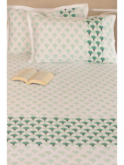 ADYA - Fern Marigold Hand Block Printed Cotton Bedsheet with Pillow Covers
