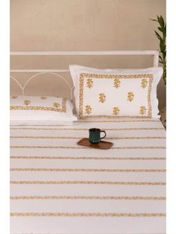 ADYA - Lime Tulip Hand Block Printed Cotton Bedsheet with Pillow Covers