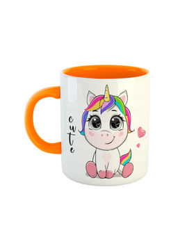 ARTBUG - Orange Cute Unicorn Printed Coffee Mug